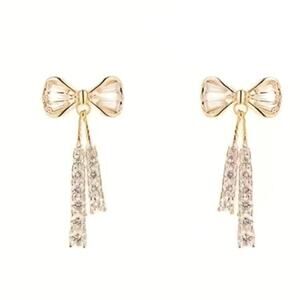 Rhinestone Bow Drop Earrings